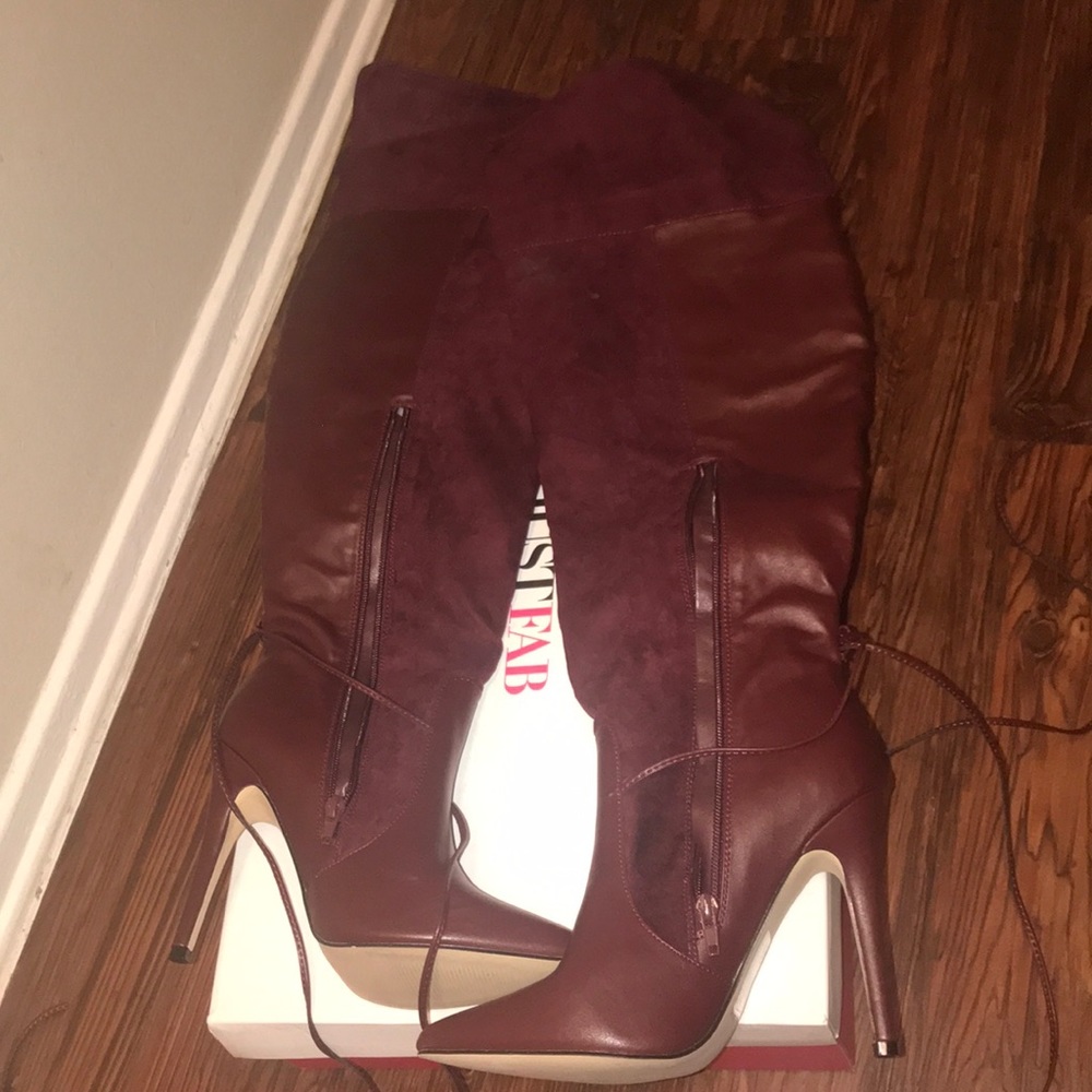 JustFab Burgundy Knee High Boots